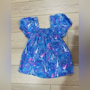 Lily Pulitzer Keating short sleeve smocked linen top Oca Blue Its a Sailabration